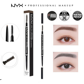 ☪NYX eyebrow pencil ดินสอเขียนคิ้ว NYX 7 สี ดับเบิ้ลปลายสามเหลี่ยมและแปรง กันน้ำ ดินสอเขียนคิ้วธรรมชาติ ติดทนนาน กันน้ำ