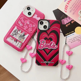 เคสโทรศัพท์มือถือ ลายบาร์บี้น่ารัก พร้อมสายโซ่คล้อง สีชมพู สําหรับ iPhone 11 12 12pro 12promax 13 13pro 13promax 14 14pro max