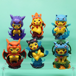 โมเดลฟิกเกอร์ PVC รูปการ์ตูนโปเกม่อน Pikachu Venusaur Gengar Charizard Blastoise Q Version Kawaii ขนาด 12 ซม. 1 ชิ้น