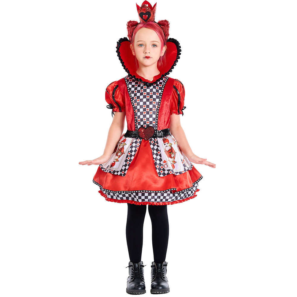 เครื่องแต่งกายฮาโลวีน Queen of Hearts โป๊กเกอร์ Queen Alice in Wonderland Queen of Hearts Pettiskirt