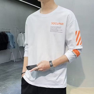 เสื้อยืดแขนยาวลําลอง คอกลม พิมพ์ลาย แฟชั่นฤดูใบไม้ผลิ และฤดูใบไม้ร่วง สไตล์เกาหลี สําหรับผู้ชาย 2023