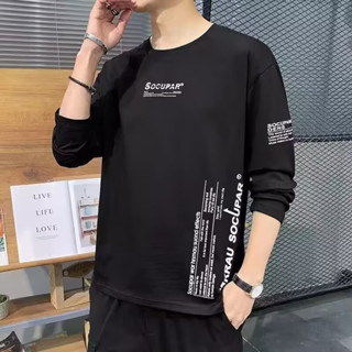 เสื้อยืดคอกลม แขนยาว พิมพ์ลายตัวอักษร ทรงหลวม เข้ากับทุกการแต่งกาย แฟชั่นฤดูใบไม้ผลิ และฤดูใบไม้ร่วง สไตล์เกาหลี สําหรับผู้ชาย ไซซ์ M - 3XL