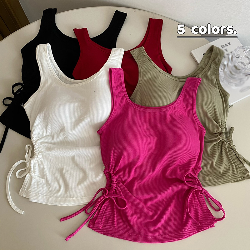 เสื้อครอปท็อป เสริมฟองน้ํา ฉลุลาย สีพื้น แฟชั่นฤดูร้อน สําหรับผู้หญิง