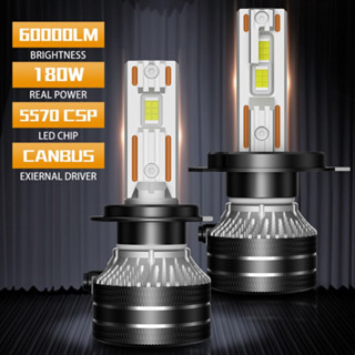 【HLXG】หลอดไฟหน้ารถยนต์ Led H4 H7 H11 180W 60000LM/A ปลั๊ก 6000K และหลอดไฟแคนบัส LED เทอร์โบ Hir2 9012 HLXG K5 2 ชิ้น