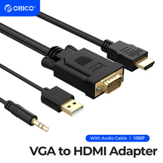 Orico อะแดปเตอร์ VGA เป็น HDMI พร้อมสายสัญญาณเสียง รองรับพาวเวอร์ซัพพลาย 1080p สําหรับแล็ปท็อป โทรศัพท์ แท็บเล็ต โปรเจคเตอร์ TV (XD-VATH)