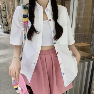 Rommers เสื้อเบลาส์ แขนสั้น ทรงหลวม หลากสี เหมาะกับฤดูร้อน สําหรับผู้หญิง