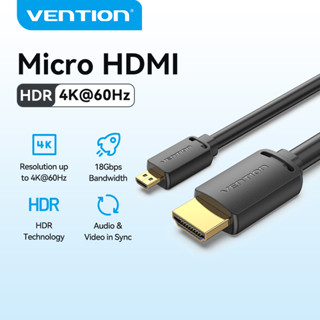 Vention สาย HDMI Micro HDMI เป็นสาย HDMI 4K 60HZ สายวิดีโอ UHD สําหรับกล้องแท็บเล็ต แล็ปท็อป ทีวี PS5 สวิตช์