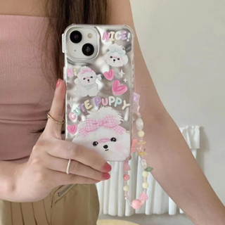 เคสโทรศัพท์มือถือ ลายสุนัขน่ารัก พร้อมสายโซ่คล้อง สําหรับ iPhone 11 12 12pro 12promax 13 13pro 13promax 14 14pro 14promax