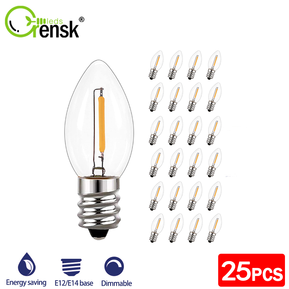 หลอดไฟ LED C7 E12 E14 0.5W 5W 90% ประหยัดพลังงาน สีขาวอบอุ่น สไตล์เรโทร แบบเปลี่ยน 25 แพ็ค