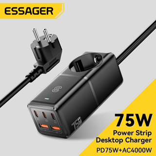 Essager อะแดปเตอร์ที่ชาร์จ 75W EU Gan 6 พอร์ต Type c ชาร์จเร็ว สําหรับแล็ปท็อป PPS Samusng Mac PD QC 3.0