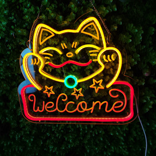 Maneki-neko ป้ายไฟนีออน Led รูปแมวนําโชค ต้อนรับนีออน สําหรับตกแต่งผนังบ้าน ร้านค้า ร้านค้า ของขวัญเปิด