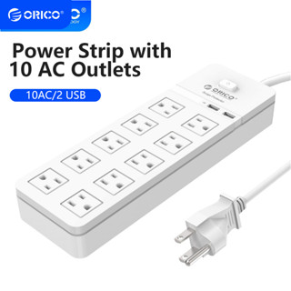 Orico ปลั๊ก Us พร้อม 10Ac Outlets 2 พอร์ต Usb ซ็อกเก็ตต่อขยายสายเคเบิ้ลสําหรับบ้านออฟฟิศ (SPT-S10)