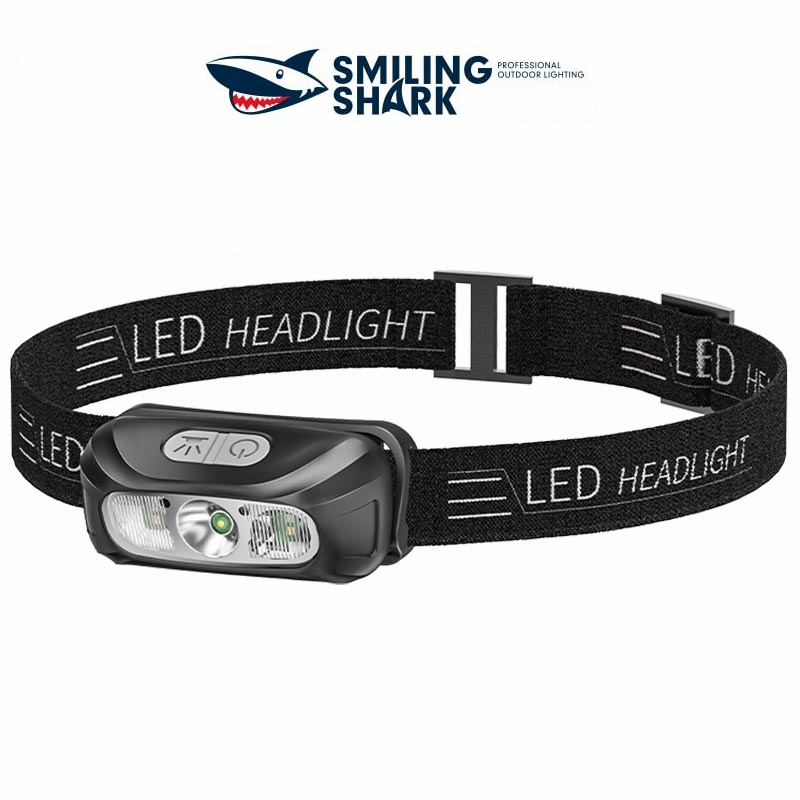 Smiling Shark TD0146 ไฟคาดหัว LED XPE ขนาดเล็ก แบบพกพา ไฟหน้า 5 โหมด ชาร์จ USB สีขาว สีเหลือง สําหรับตั้งแคมป์ ตกปลา เดินป่า
