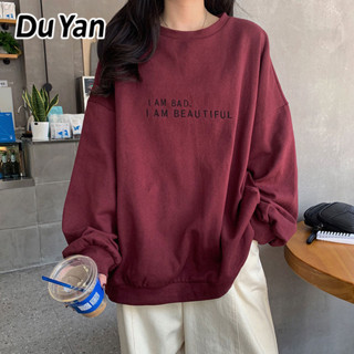 Du Yan เสื้อกันหนาวแขนยาว ผ้าฟลีซ ทรงหลวม พิมพ์ลายตัวอักษร แบบเรียบง่าย สไตล์เกาหลี ฮ่องกง ฤดูใบไม้ร่วง และฤดูหนาว สําหรับนักเรียน