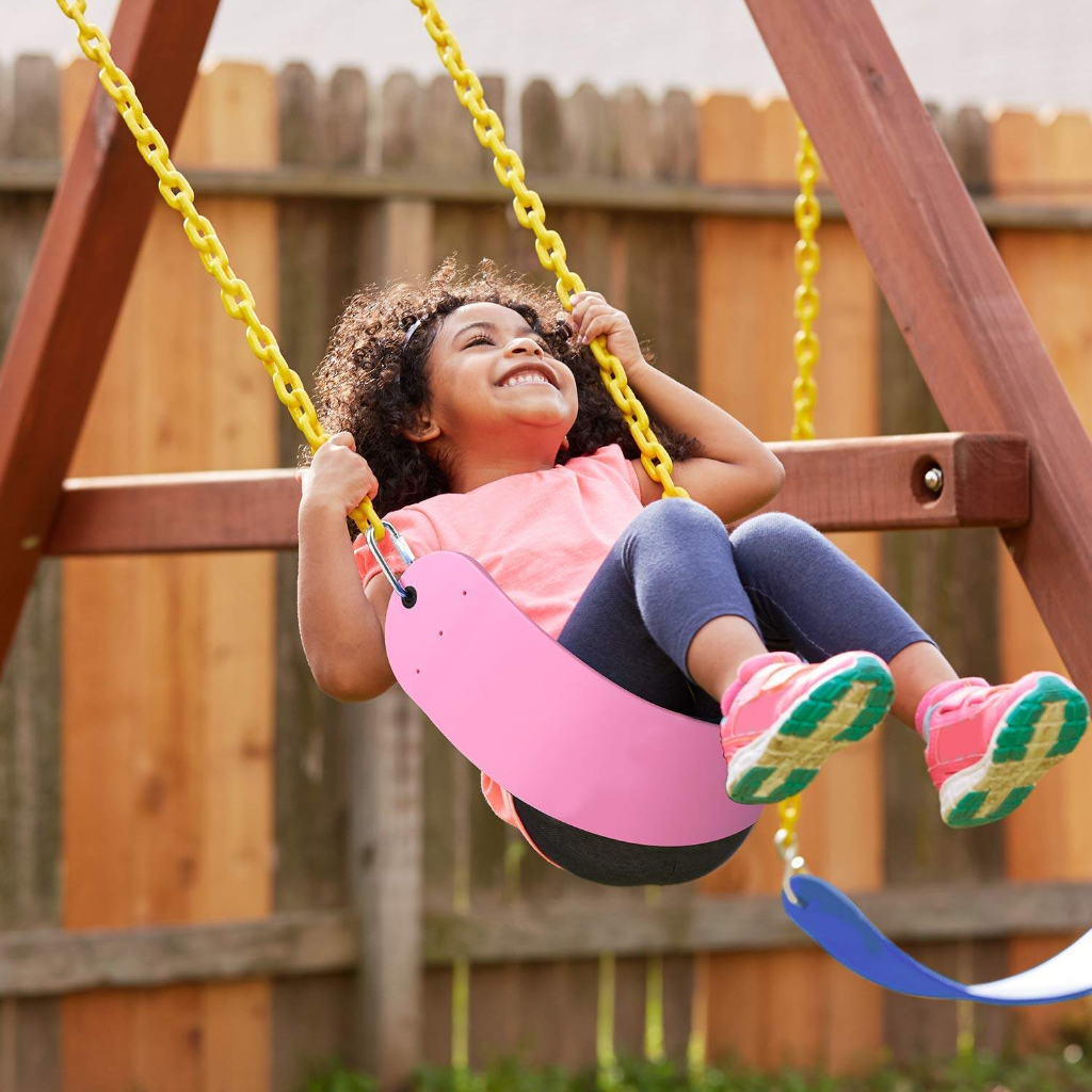 Kids Outdoor Swings Set EVA Soft Board Swing Heavy Duty Chain พลาสติกเคลือบสนามเด็กเล่น