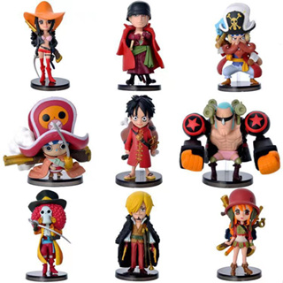 โมเดลฟิกเกอร์ PVC อนิเมะ One Piece Luffy Zoro Nami Usopp Sanji Chopper Nico Robin Franky Brook Q Version ขนาด 3-7 ซม. ของเล่นสําหรับเด็ก 9 ชิ้น ต่อชุด