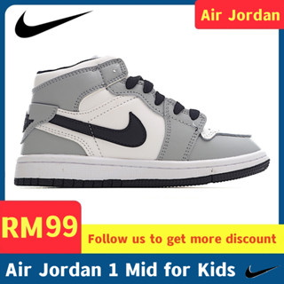 【รองเท้าครอบครัว】Air Jordn รองเท้าผ้าใบ รองเท้าบาสเก็ตบอล รองเท้าหนัง สีเทา แฟชั่นสําหรับครอบครัว ไซซ์ 24-45