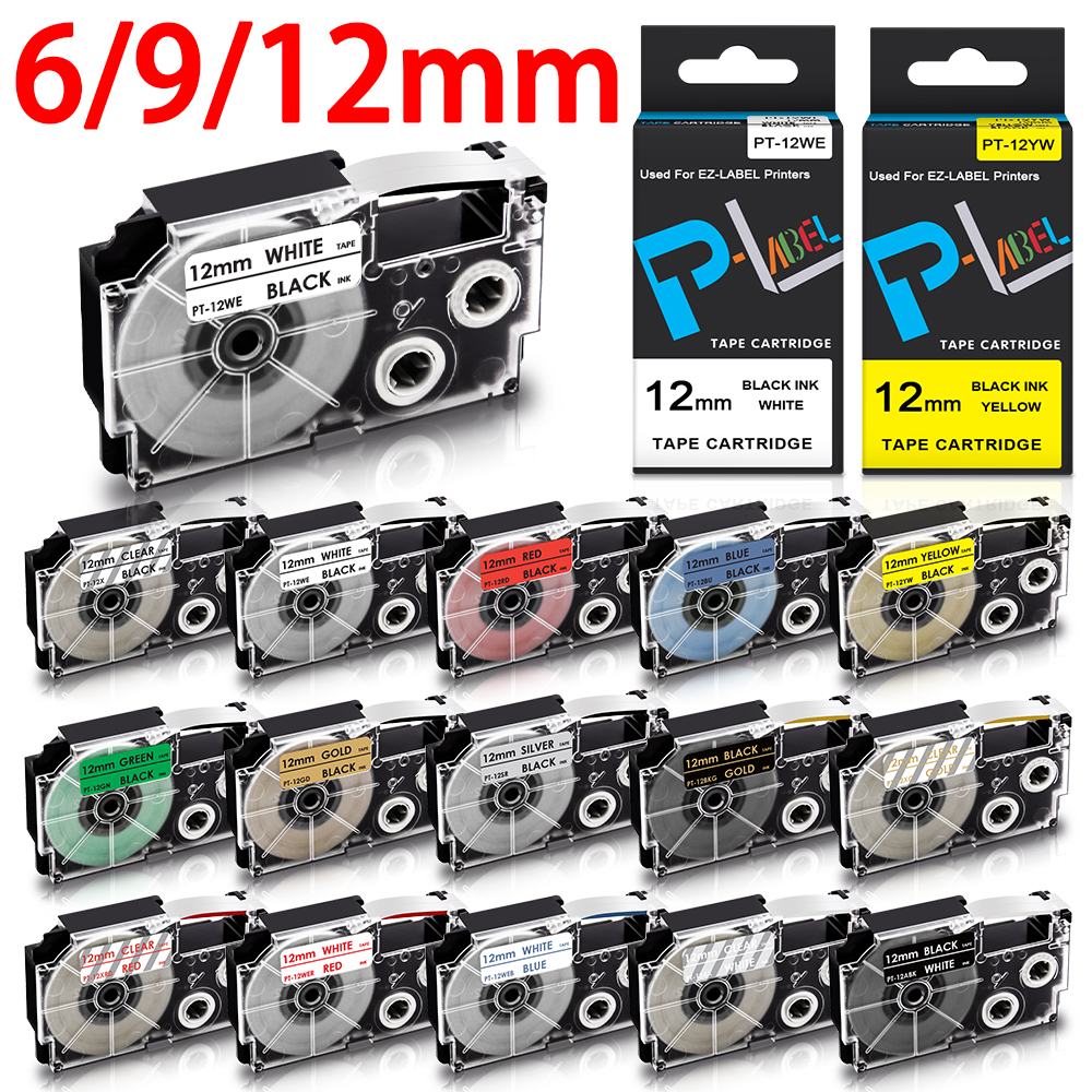 6mm 9mm 12mm ใช้งานร่วมกับ Casio ป้ายเทป XR12WE XR9 XR12YW XR9WE XR9X XR6WE สําหรับ Casio Label Maker KL-60 KL-120 KL-70 KL-750 KL-8100 KL-8200 ป้ายเครื่อง