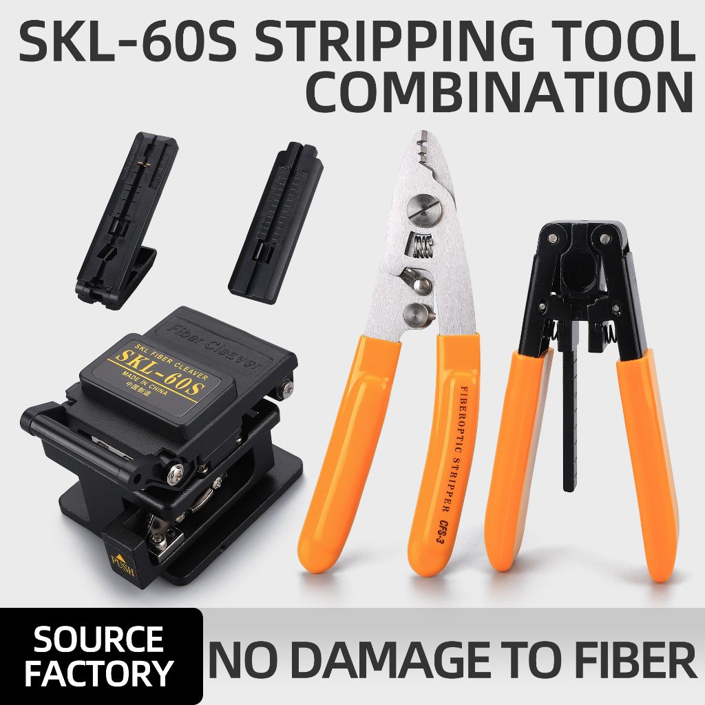 FTTH ชุดเครื่องมือวิศวกรรม 5 in 1 สแตนเลสสามพอร์ต CFS-3 Stripper SKL-60S Fiber Optic Cleaver สีดําคู่มือความยาว Fixer