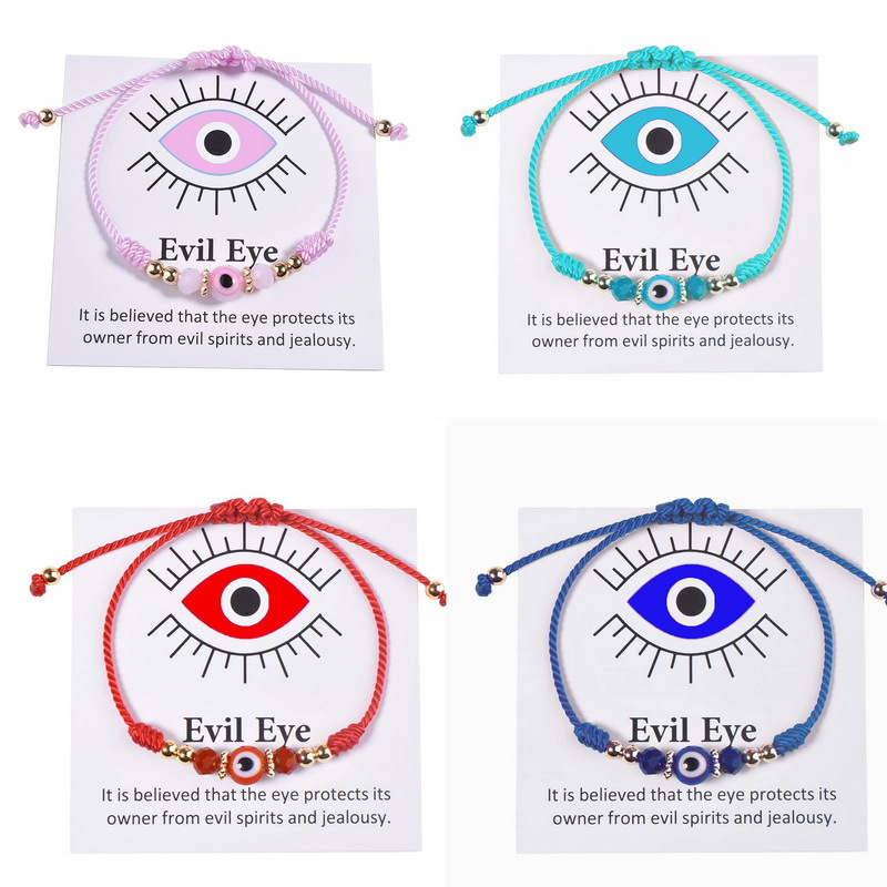 สร้อยข้อมือ แฮนด์เมด รูปดวงตาปีศาจ ปรับได้ สีฟ้า สไตล์โบโฮ สําหรับผู้หญิง