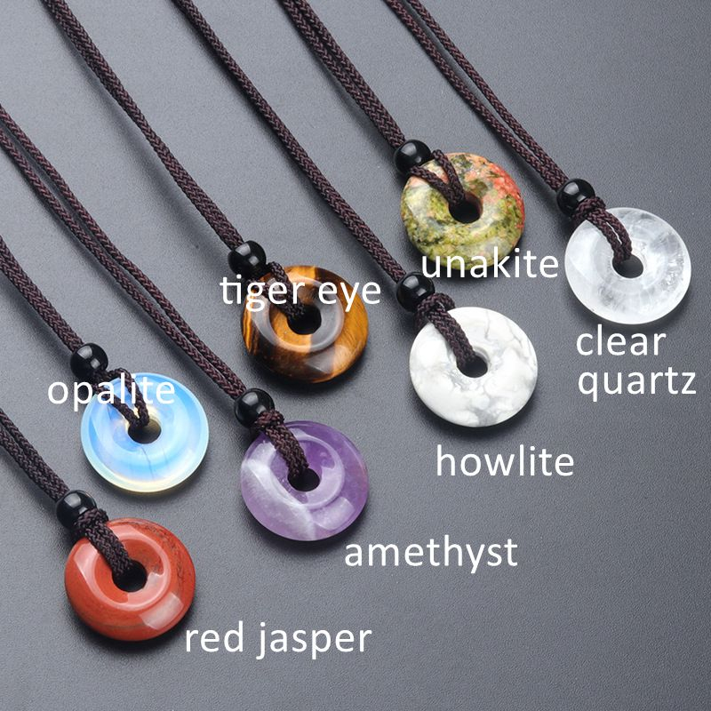 20 มม.ธรรมชาติรอบโดนัทจี้ Lucky Stone Amethyst Lulutong Bagel Donut Charms สร้อยคอเครื่องประดับ Unis