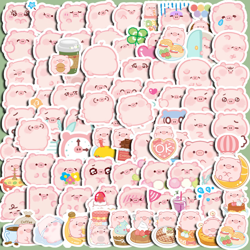 สติกเกอร์ รูปหมูน่ารัก สีชมพู สําหรับตกแต่งแล็ปท็อป โทรศัพท์ 100 แผ่น