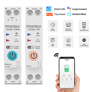 Ac90-300v 63A 1P+N สวิตช์อัจฉริยะ WIFI มิเตอร์วัดพลังงาน KWh วงจรเบรกเกอร์รีเลย์จับเวลา MCB TUYA Smart Life 110VAC 230VAC