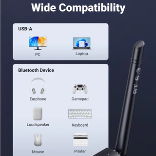 Ugreen อะแดปเตอร์รับส่งสัญญาณบลูทูธไร้สาย 5.3 USB ระยะไกล 100 เมตร สําหรับเมาส์ คีย์บอร์ด หูฟัง ลําโพง Win11