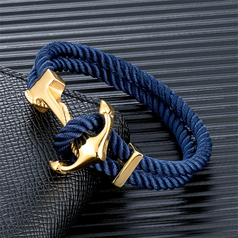 Mkendn แฟชั่นผู้ชาย Anchor สร้อยข้อมือทอ Multilayer Survival เชือกสร้อยข้อมือผู้หญิงสีทองสแตนเลส Sailor Buckle