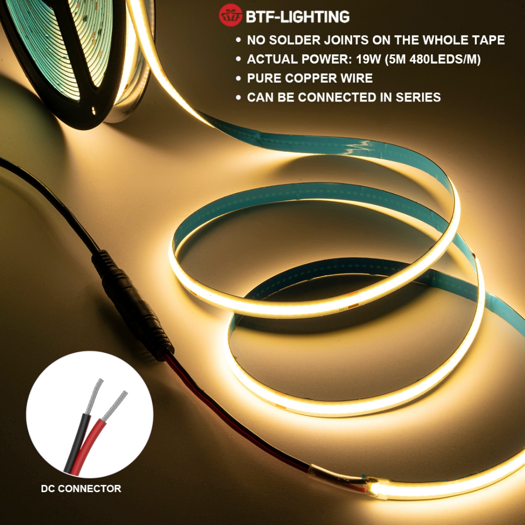 BTF-LIGHTING 10m 336/480/528 LEDs/m COB แถบไฟ LED DC24V แถบไฟ LED FCOB ความหนาแน่นสูง