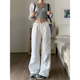 Design sense loose fitting workwear pants for womens casual pants, straight tube wide leg pants