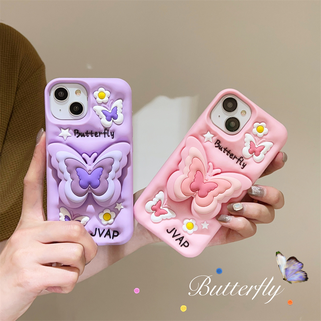 สําหรับiphone Case 15 Pro Max 14 Pro Max 13 Pro Max 12 Pro Max 3D Stereoscopic Butterfly Holderซิลิโคนนุ่มกรณี