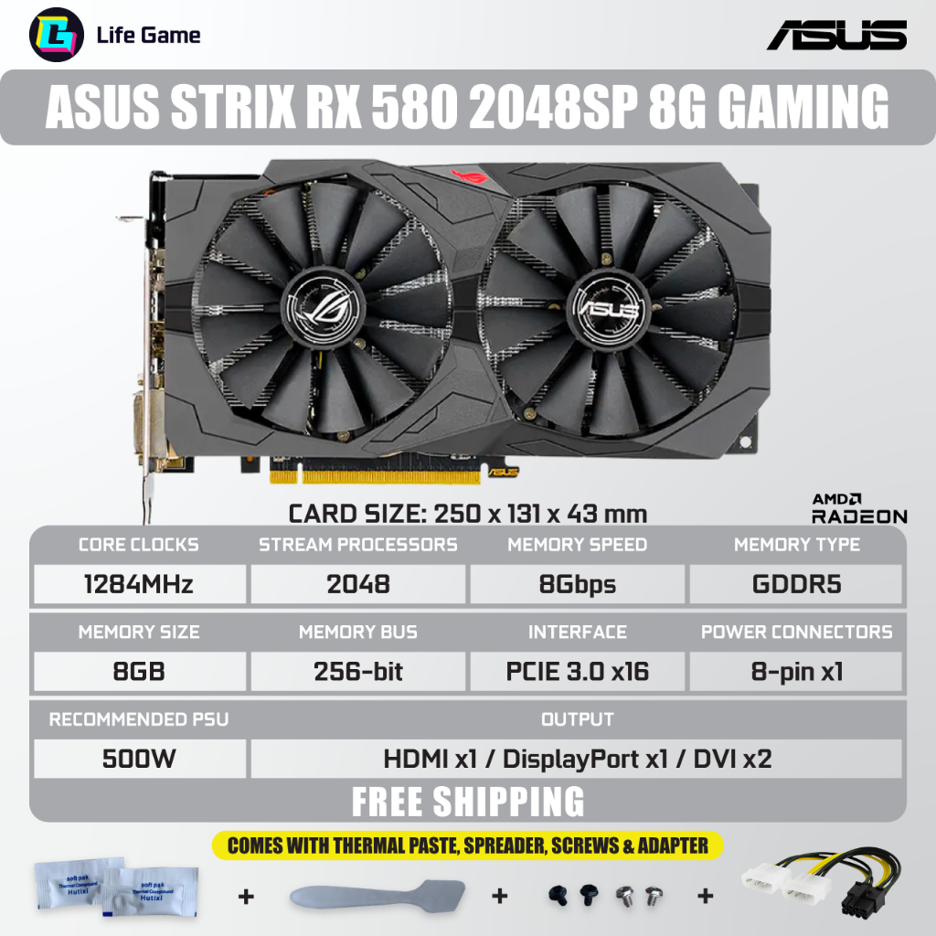 การ์ดจอ AMD GPU ASUS RX 580 RX580 2048sp 8G 8GB D5 DUAL FAN