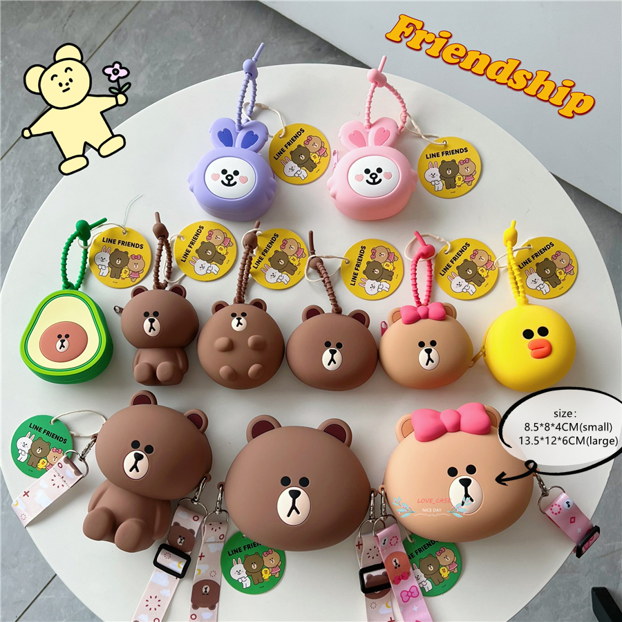 กระเป๋าใส่เหรียญ หูฟัง ซิลิโคน ลาย LINE FRIENDS น่ารัก สําหรับ AirPods 1/2 Pro 3 Pro2 beat bluetooth case brown Sally Choco กระเป๋าสตางค์