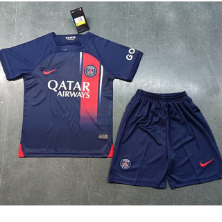 เสื้อกีฬาแขนสั้น ลายทีมชาติฟุตบอลปารีส PSG 23 24 ชุดเหย้า สีฟ้า สําหรับเด็ก