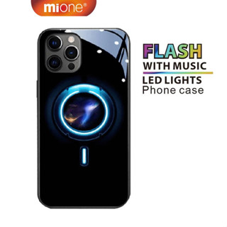 Mione 15 Pro Max เคส LED แฟลช สีสว่างขึ้น เคสกระจก IP 11 12 13 14 Pro Max แฟชั่น เคสโทรศัพท์