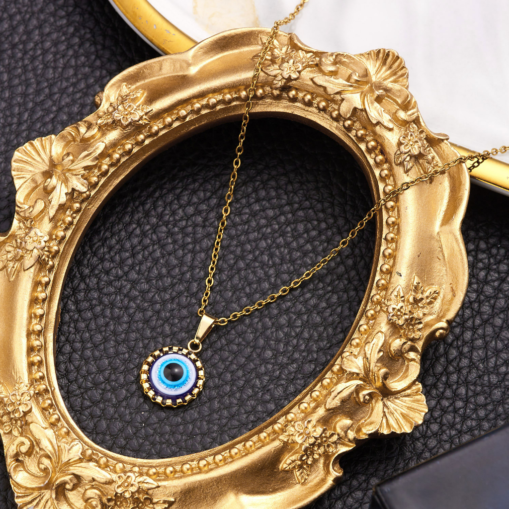 ชุดสร้อยคอ ต่างหู จี้ตาชั่วร้าย สีฟ้า สไตล์เรโทร นําโชค ของขวัญเครื่องประดับ สําหรับผู้หญิง - รูปที่ 5
