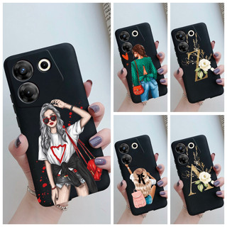 เคสโทรศัพท์ ซิลิโคนนิ่ม กันกระแทก ลายตัวอักษร สีดํา สําหรับ Tecno Camon 20 Pro 5G