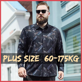 【Plus Size】เสื้อเชิ้ตลําลอง แขนยาว คอปก ลายดอกไม้ ทรงหลวม โอเวอร์ไซซ์ สําหรับผู้ชาย รองรับ 60-175 กก.