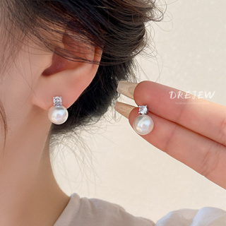 DREJEW ต่างหูเข็มเงิน 925 ประดับมุก เพทาย ไฮเอนด์ เรียบง่าย …