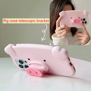 Case For iPhone 13 11 12 14 Pro Max XR X XS Max 6 6s 7 8 Plus 13Mini 12Mini Personalized Three-dimensional Cute Pink Pig Silicone Hhone Case Suitable Creative Stand Anti Drop Soft