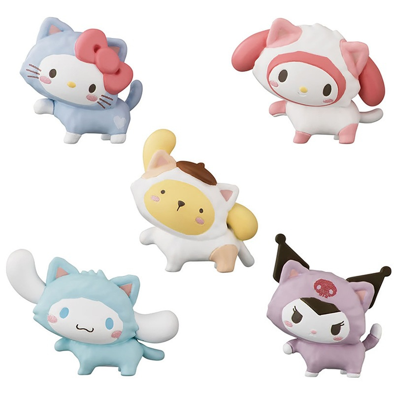 SANRIO โมเดลฟิกเกอร์ PVC อนิเมะ Hello Kitty Kuromi Mymelody Cinnamorol Pom Pom Purin Q Version ขนาด 3-4 ซม. ของเล่นสําหรับเด็ก ของขวัญ 5 ชิ้น ต่อชุด