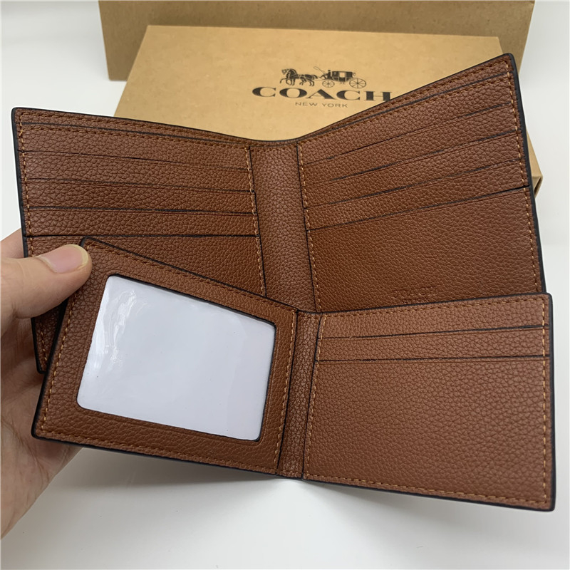 กระเป๋าสตางค์ COACH F24649 F73629 หนังแท้ 100% ใบสั้น ลายทาง สไตล์คลาสสิก สําหรับผู้ชาย