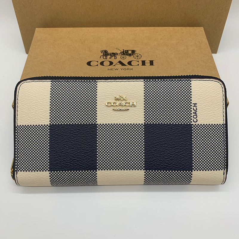 กระเป๋าสตางค์ COACH F25966 หนังแท้ 100% ใบยาว ลายสก๊อต มีซิป สําหรับผู้หญิง