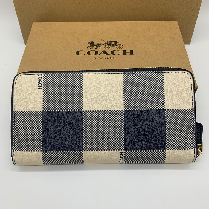 กระเป๋าสตางค์ COACH F25966 หนังแท้ 100% ใบยาว ลายสก๊อต มีซิป สําหรับผู้หญิง