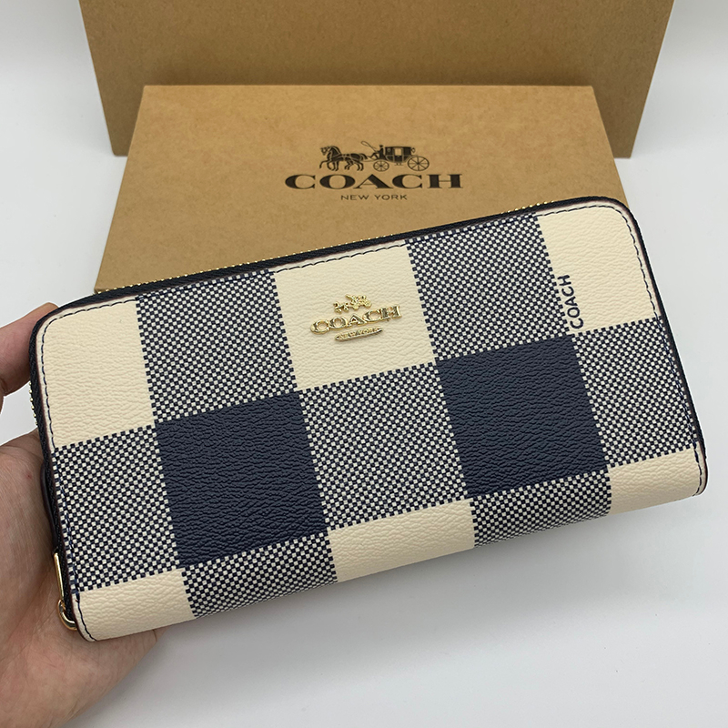 กระเป๋าสตางค์ COACH F25966 หนังแท้ 100% ใบยาว ลายสก๊อต มีซิป สําหรับผู้หญิง