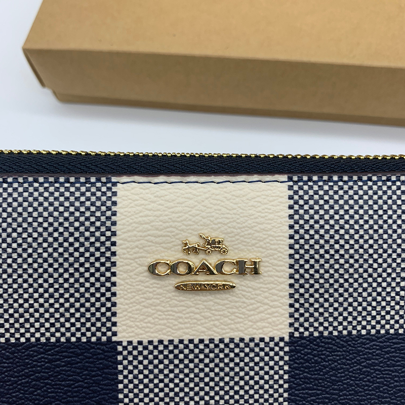 กระเป๋าสตางค์ COACH F25966 หนังแท้ 100% ใบยาว ลายสก๊อต มีซิป สําหรับผู้หญิง