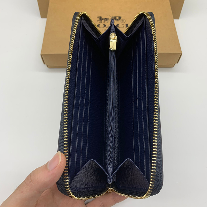กระเป๋าสตางค์ COACH F25966 หนังแท้ 100% ใบยาว ลายสก๊อต มีซิป สําหรับผู้หญิง
