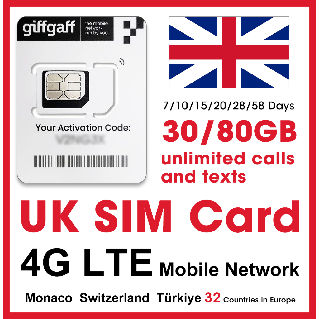 Giffgaff ซิมการ์ด UK สําหรับ 15 วัน พร้อมข้อมูล 30GB และข้อความไม่จํากัด รองรับฮอตสปอตมือถือ ใช้ในสห