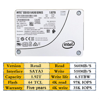 โซลิดสเตทไดรฟ์ Intel S4510 Series 480G 960G 1.92TB 3.84TB SSD Enterprise Server SATA3 2.5 นิ้ว